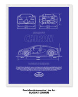 Buggati Chiron Blueprint Line Art Poster