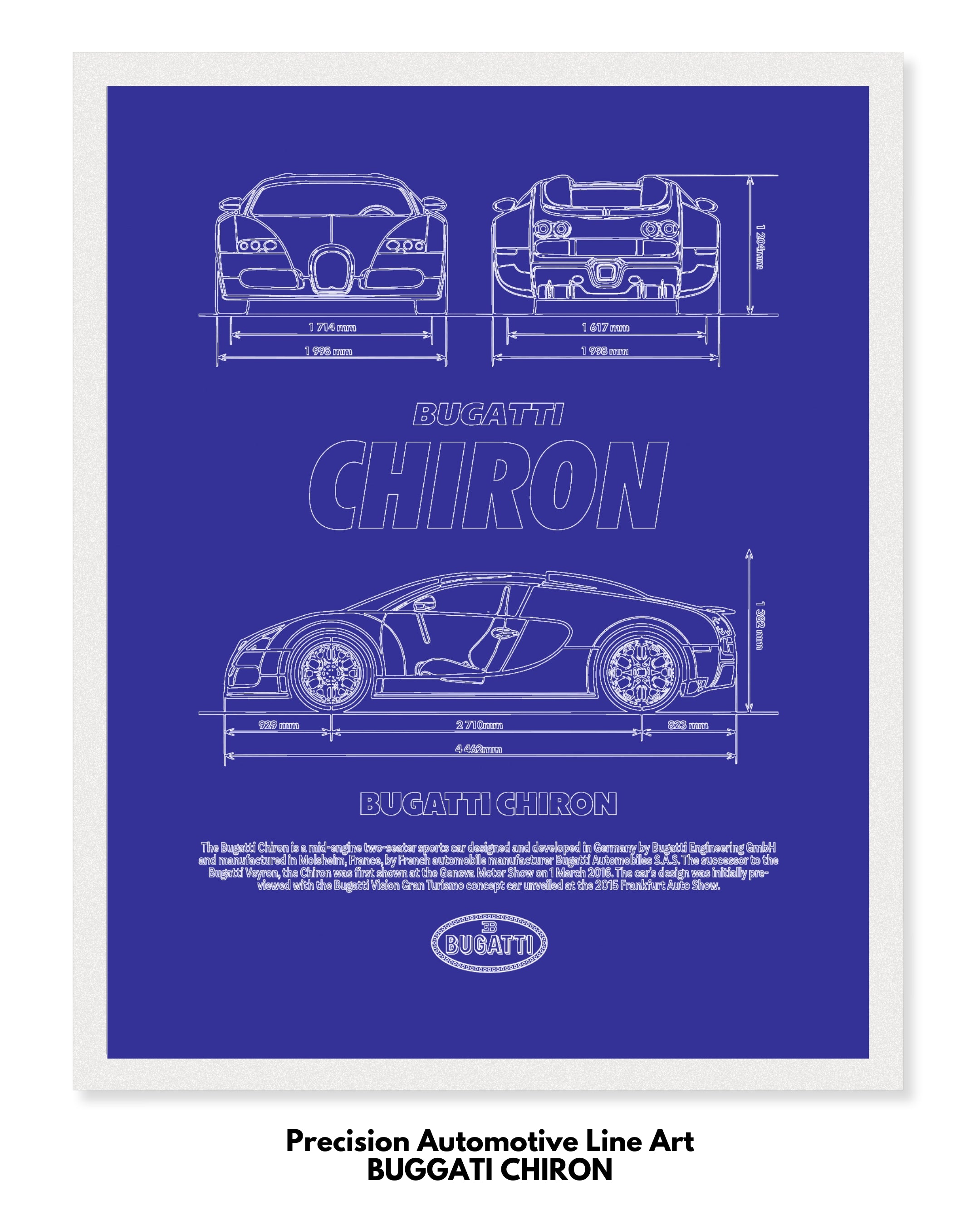 Buggati Chiron Blueprint Line Art Poster