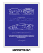 Lamborghini Aventador S Blueprint Line Art Poster