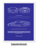 Lamborghini Aventador S Blueprint Line Art Poster