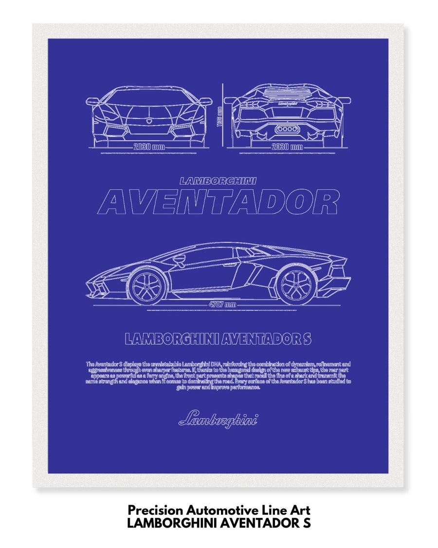 Lamborghini Aventador S Blueprint Line Art Poster