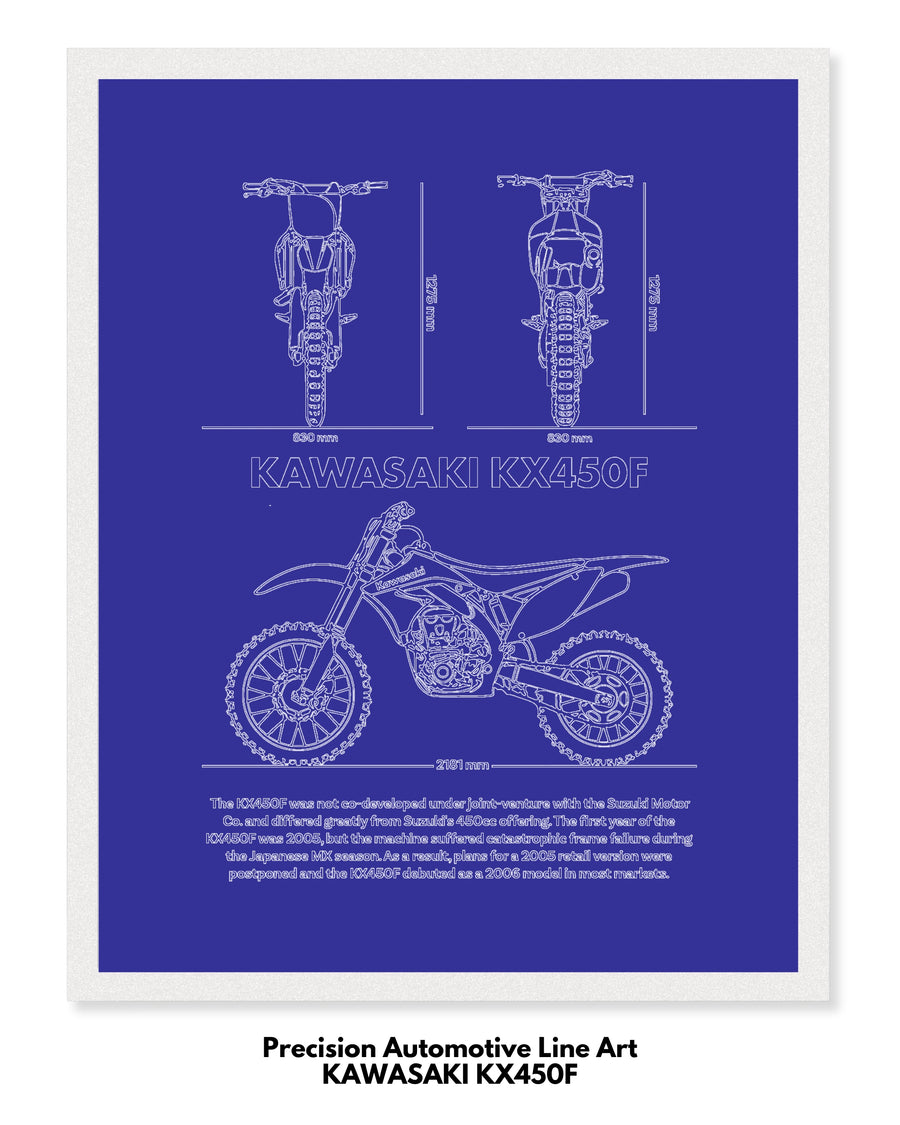 Kawasaki KX450F Blueprint Line Art Poster - Bike Poster