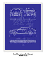 BMW CSL 3.0 Blueprint Line Art Poster