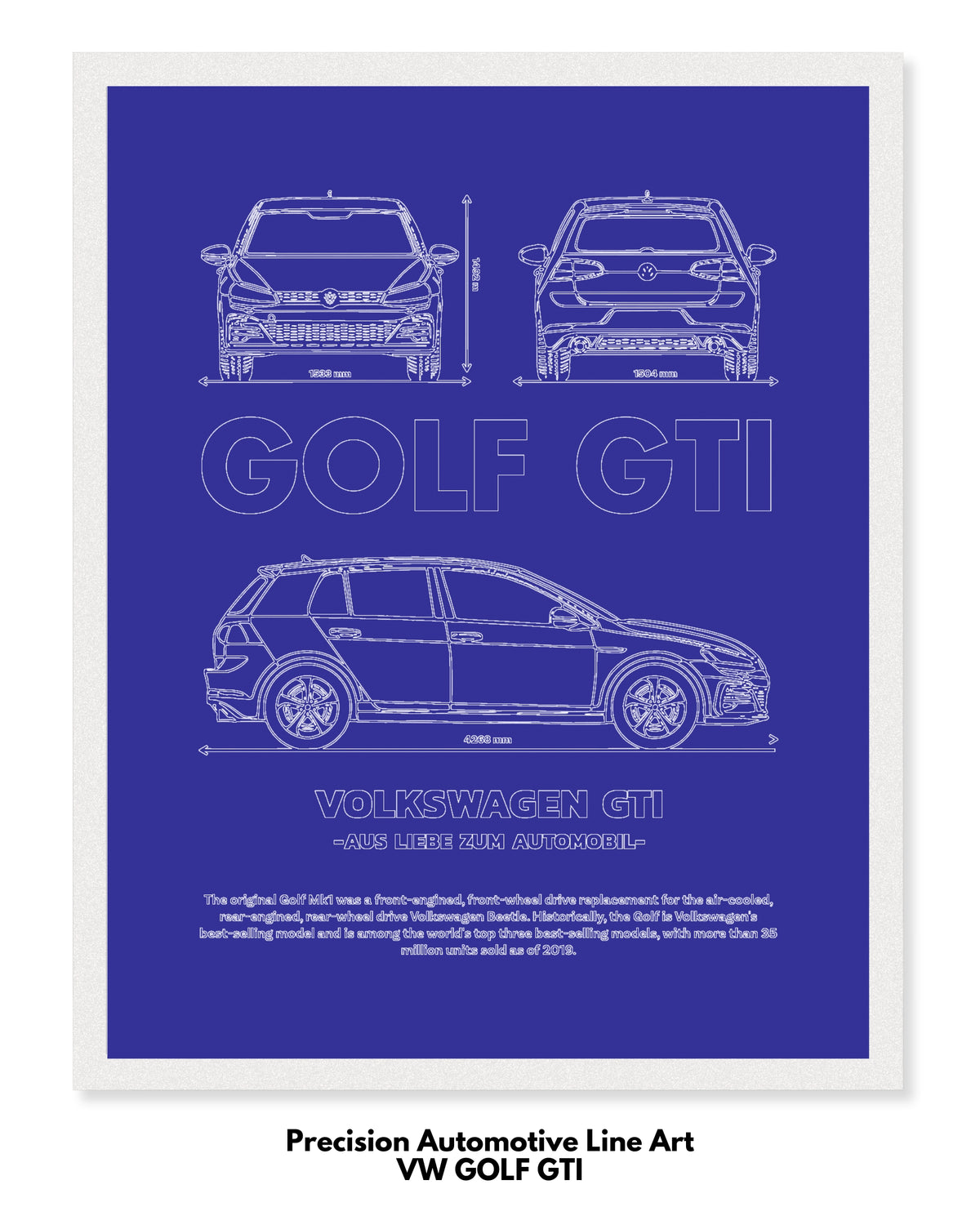 Volkswagen Golf GTI Blueprint Line Art Poster