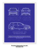 Volkswagen Golf GTI Blueprint Line Art Poster