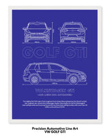 Volkswagen Golf GTI Blueprint Line Art Poster