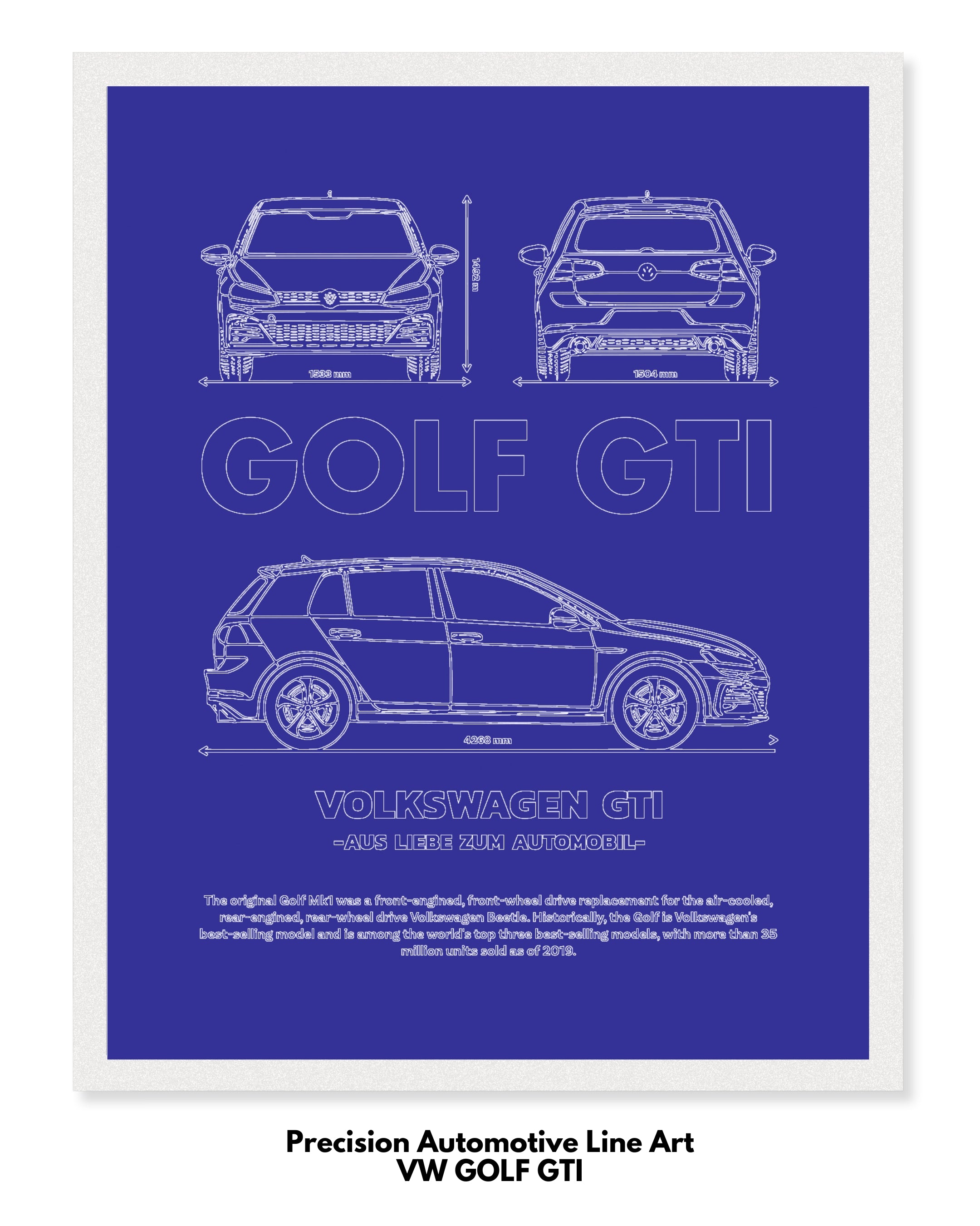 Volkswagen Golf GTI Blueprint Line Art Poster