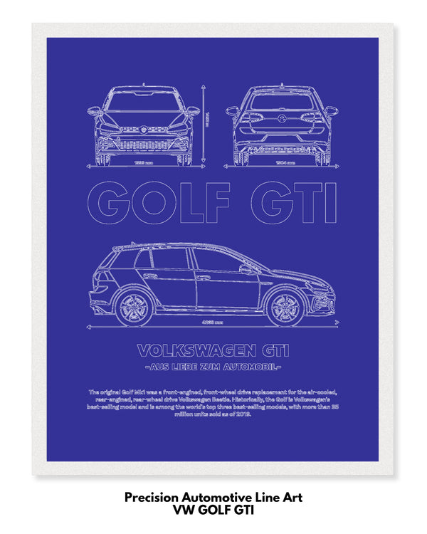 Volkswagen Golf GTI Blueprint Line Art Poster