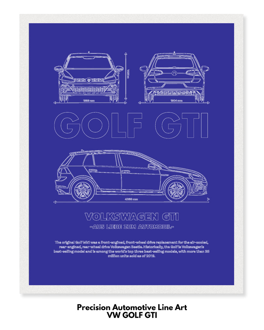 Volkswagen Golf GTI Blueprint Line Art Poster
