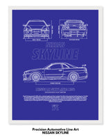 Nissan Skyline Blueprint Line Art Poster