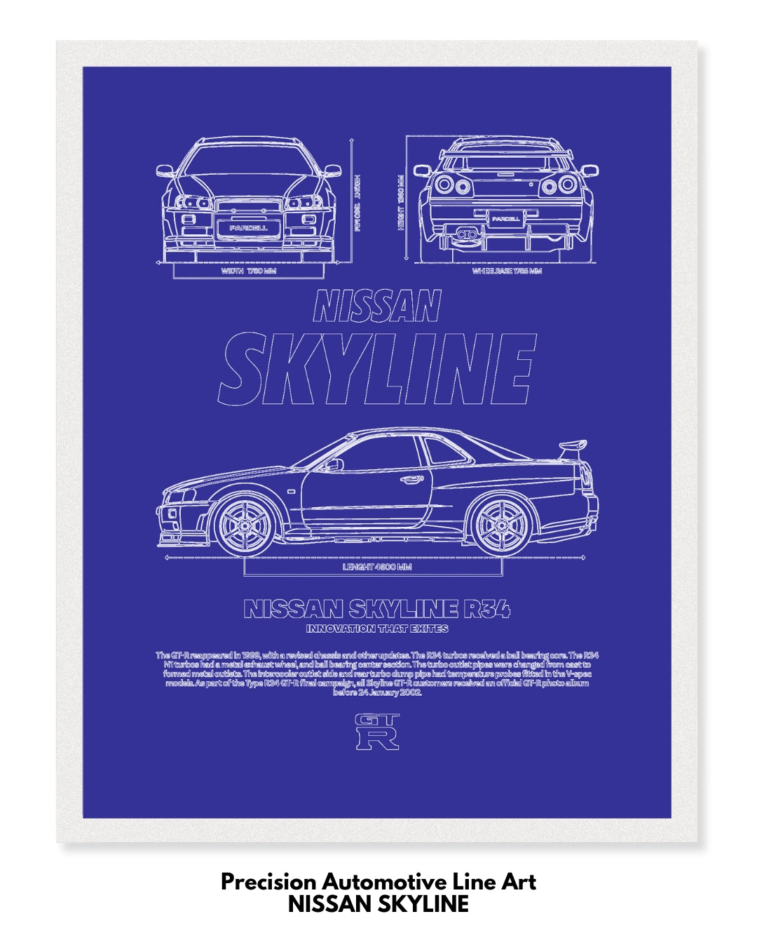 Nissan Skyline Blueprint Line Art Poster