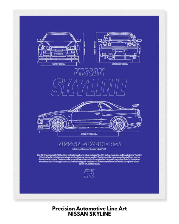 Nissan Skyline Blueprint Line Art Poster
