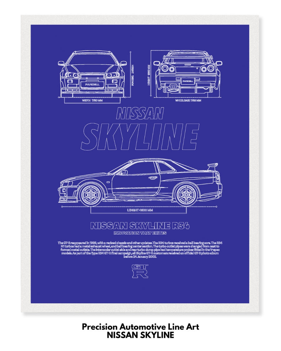 Nissan Skyline Blueprint Line Art Poster