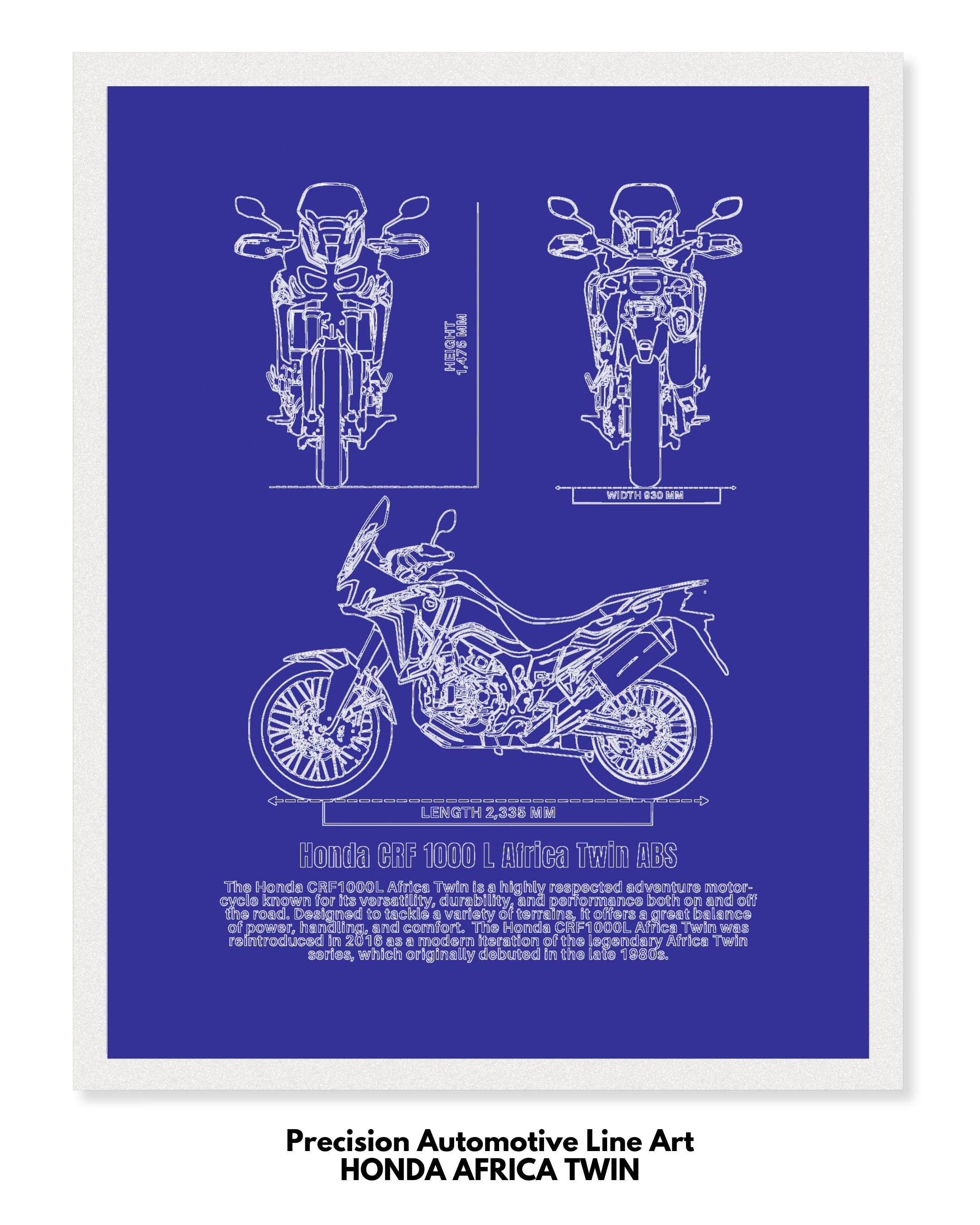Honda Africa Twin Blueprint Line Art Poster - Bike Poster