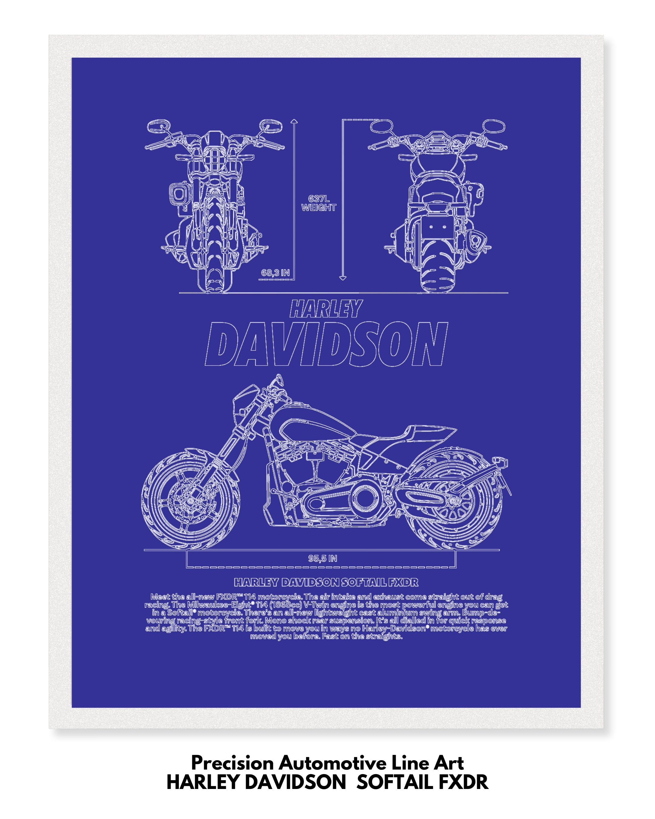 Harley Davidson Softail FXDR Blueprint Line Art Poster - Bike Poster