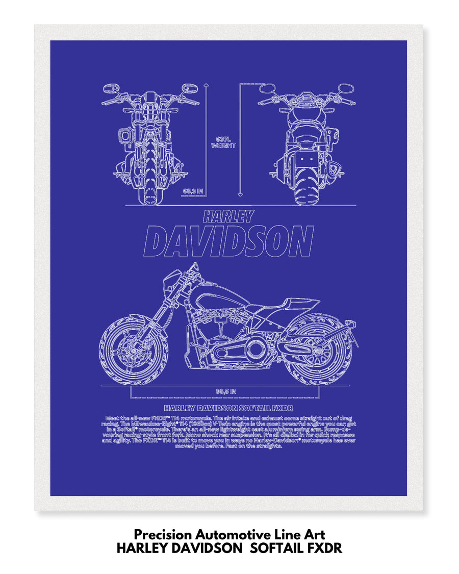 Harley Davidson Softail FXDR Blueprint Line Art Poster - Bike Poster