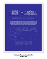F1 - 16 Leclerc Blueprint Line Art Poster