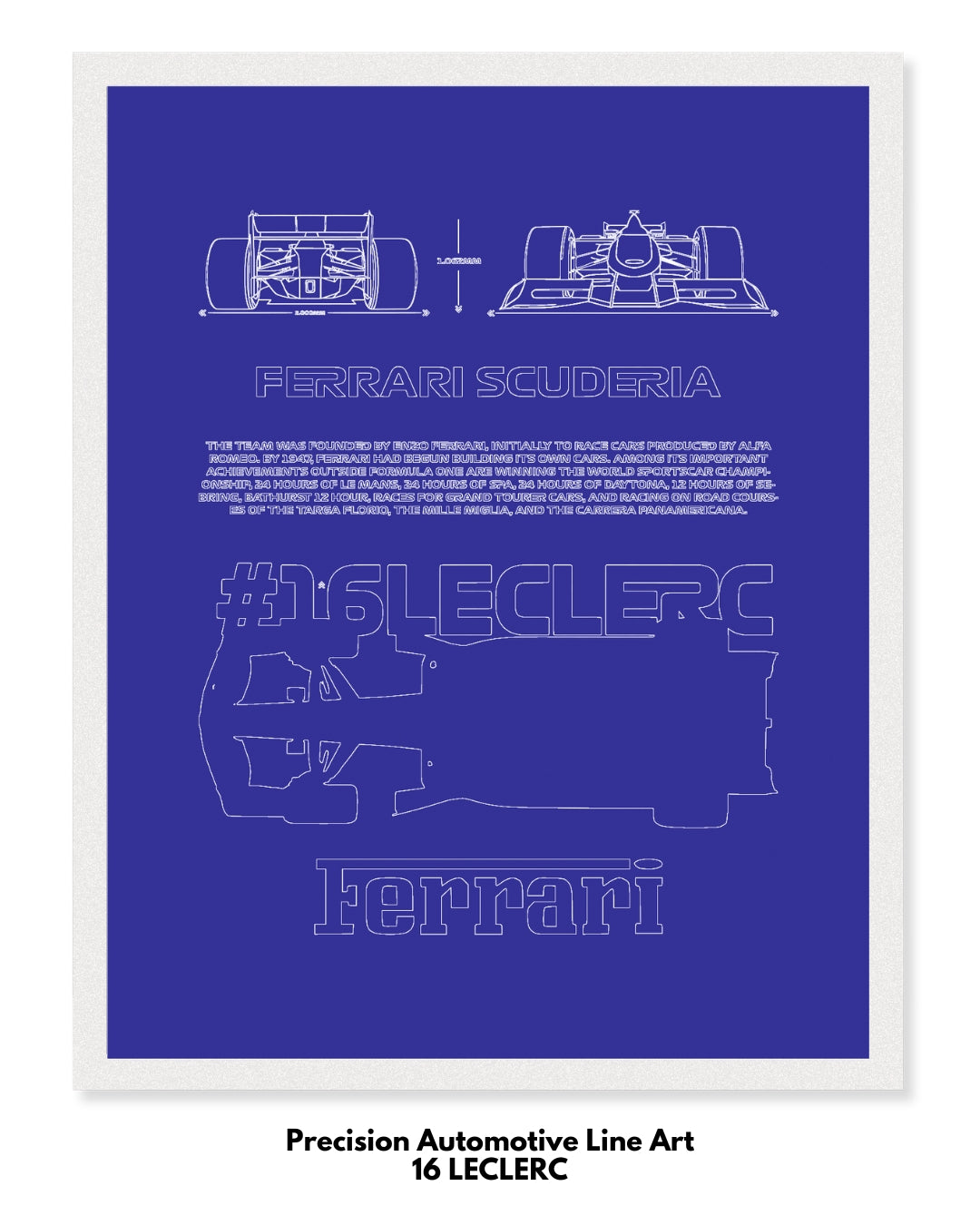 F1 - 16 Leclerc Blueprint Line Art Poster