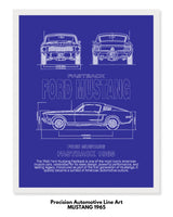 Ford Mustang 1965 Blueprint Line Art Poster