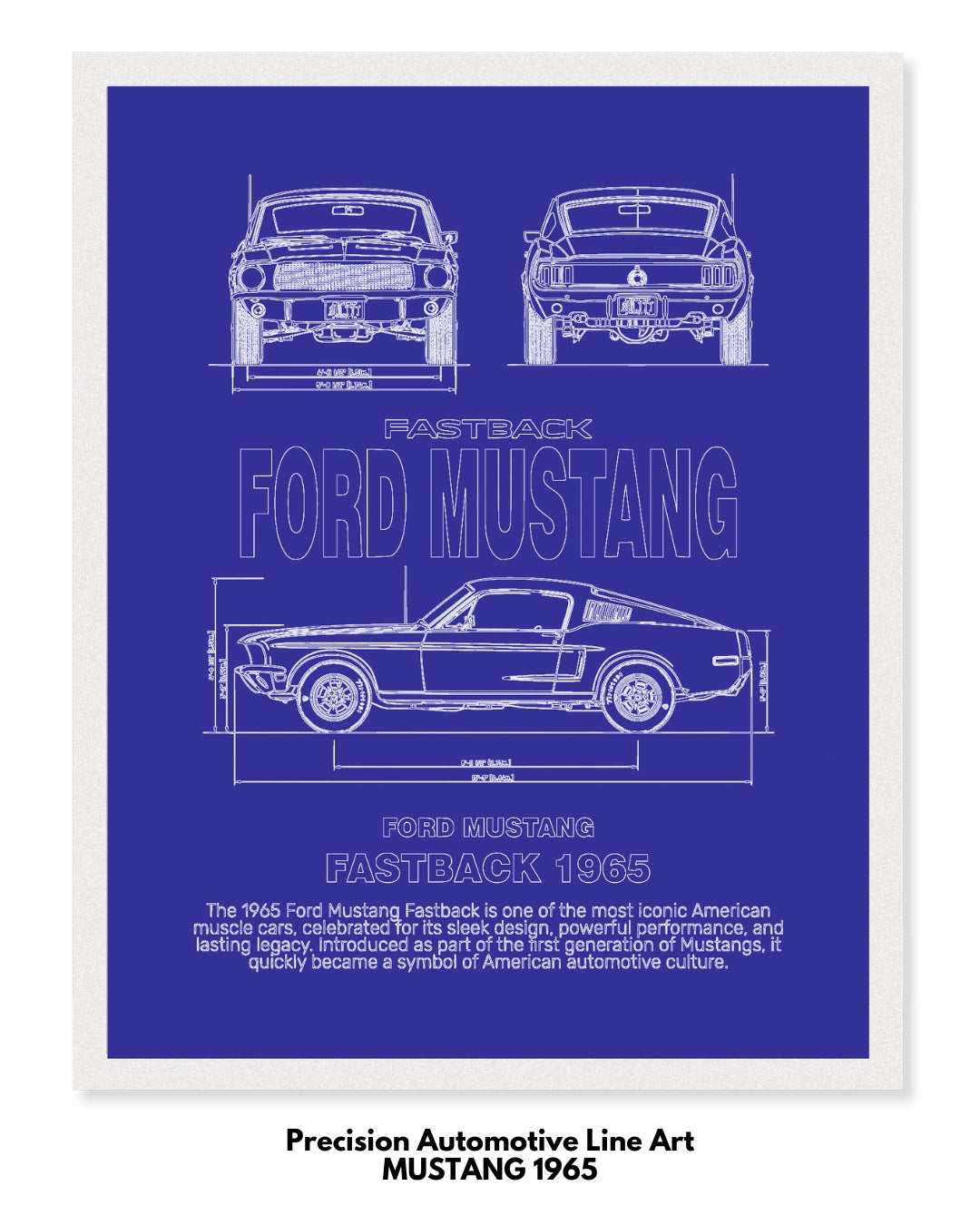 Ford Mustang 1965 Blueprint Line Art Poster