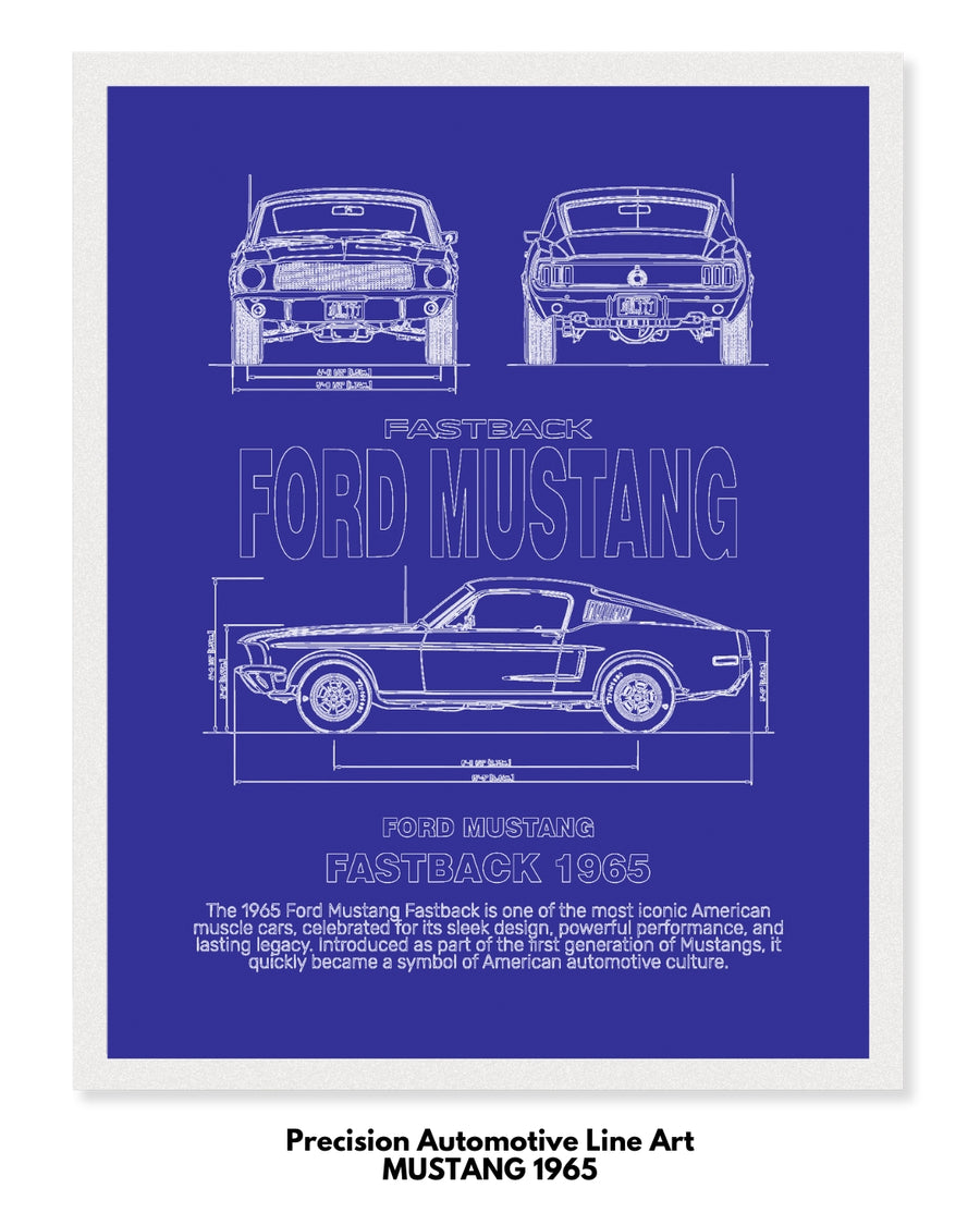 Ford Mustang 1965 Blueprint Line Art Poster