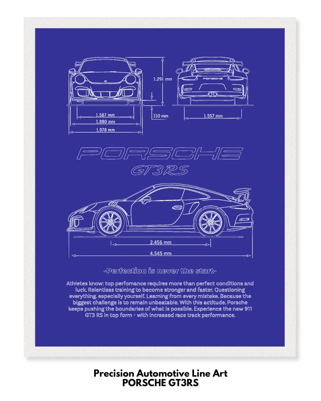 Porsche GT3RS Blueprint Line Art Poster