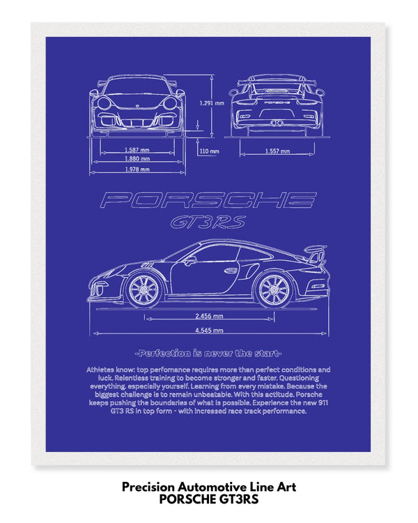 Porsche GT3RS Blueprint Line Art Poster
