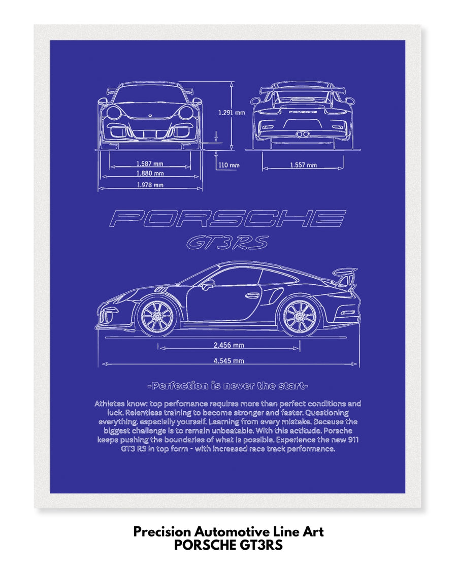 Porsche GT3RS Blueprint Line Art Poster