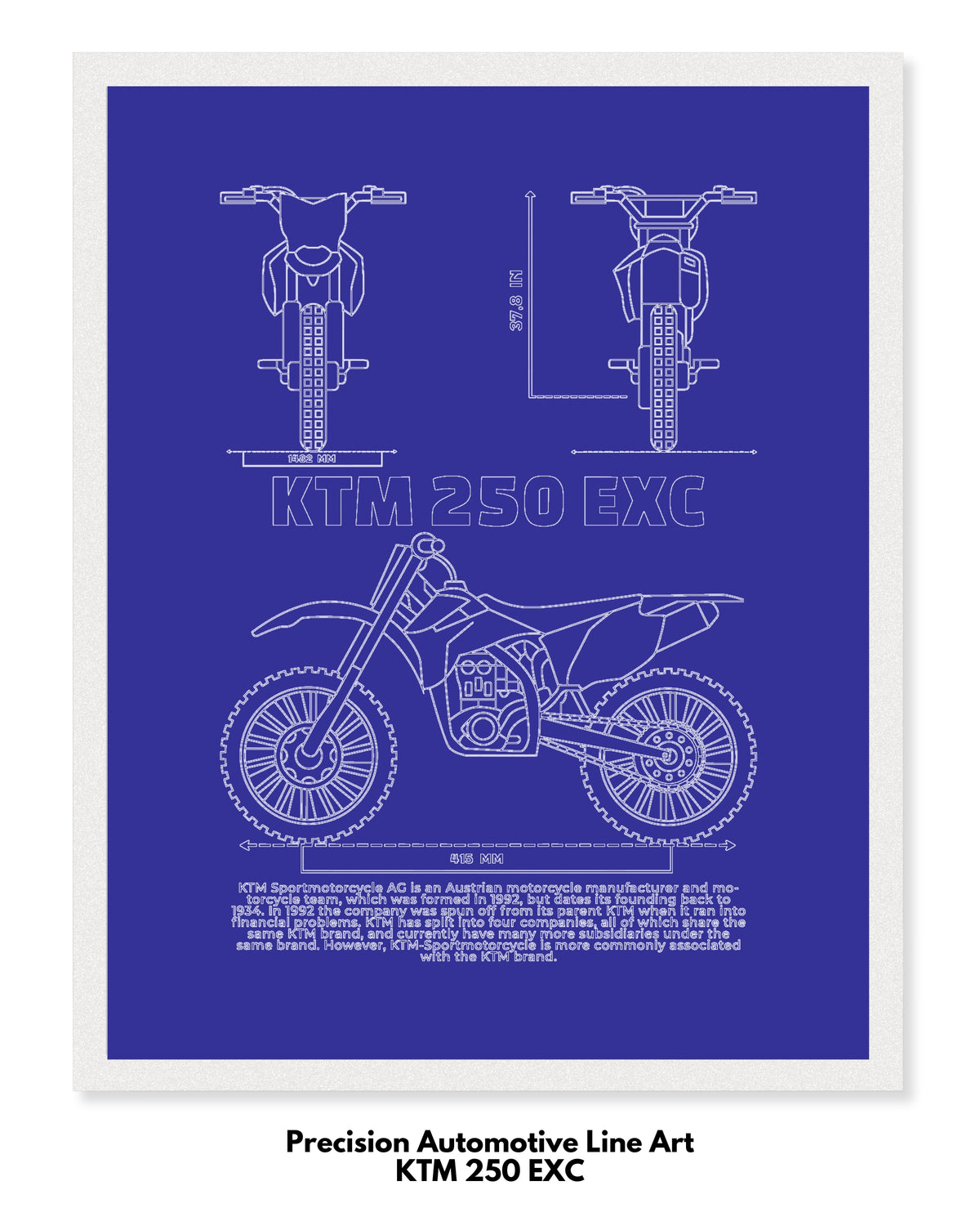 KTM 250 EXC Blueprint Line Art Poster - Bike Poster