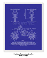 KTM 250 EXC Blueprint Line Art Poster - Bike Poster