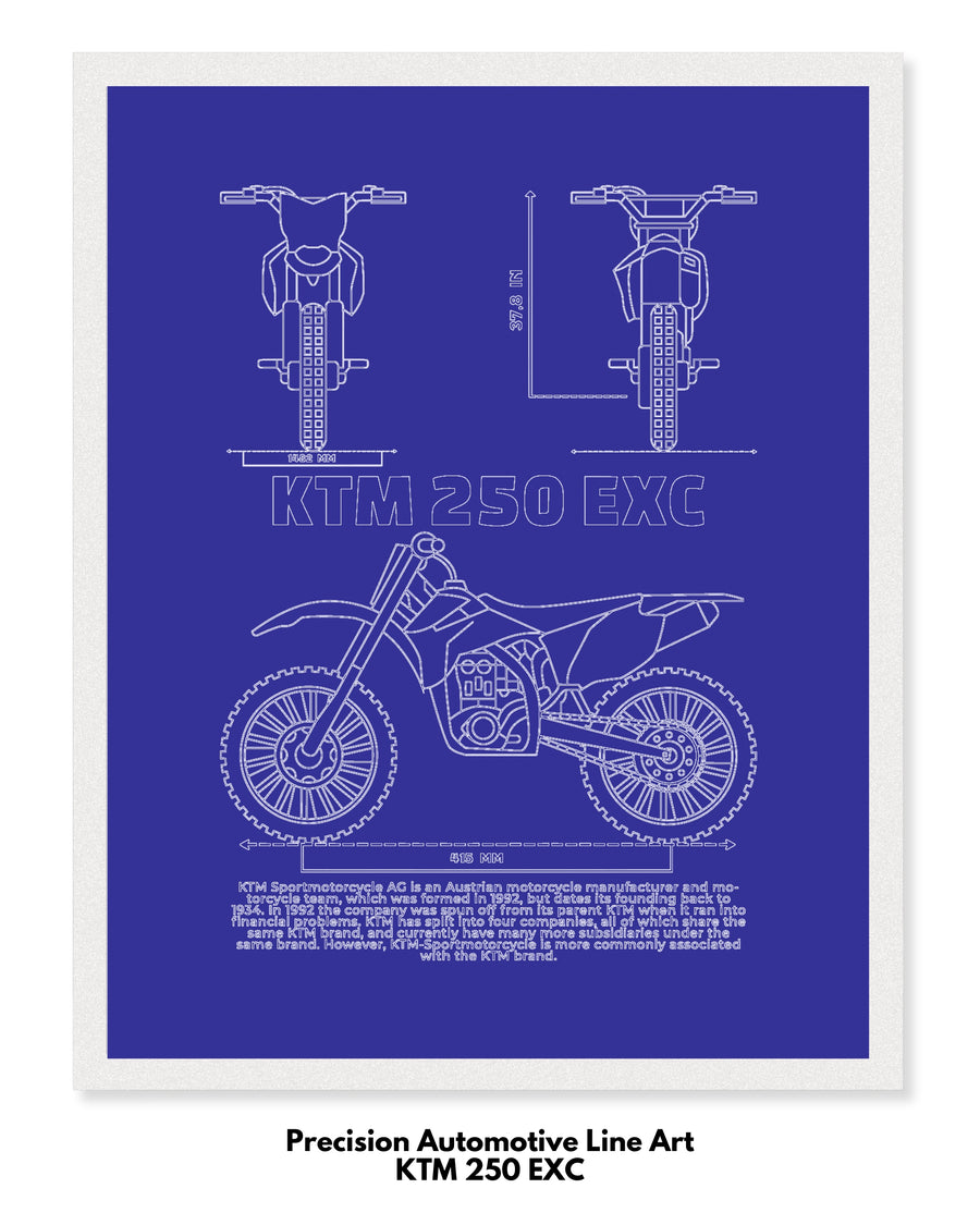 KTM 250 EXC Blueprint Line Art Poster - Bike Poster