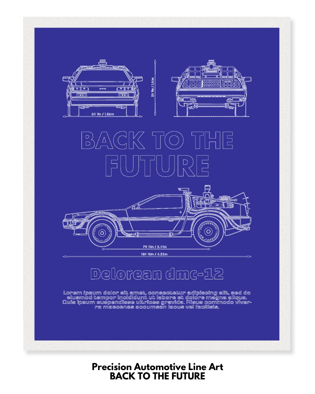 Back To The Future DeLorean Blueprint Line Art Poster