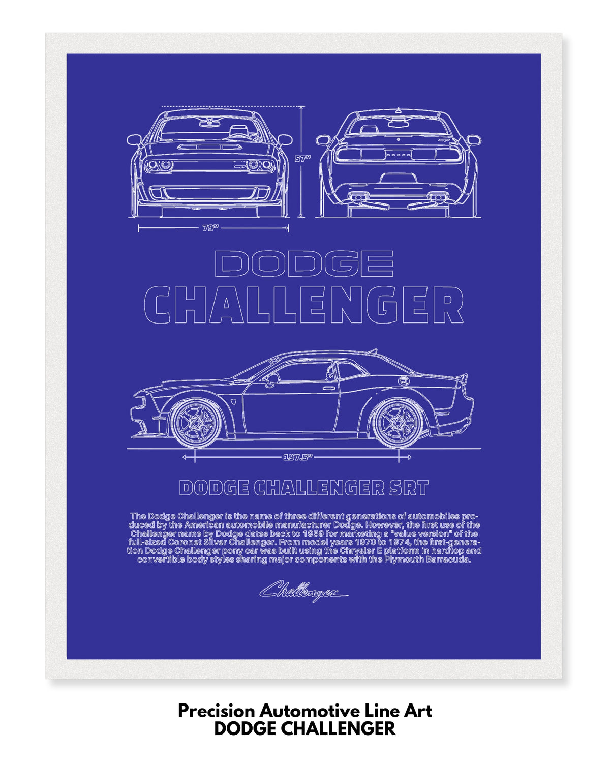 Dodge Challenger Blueprint Line Art Poster