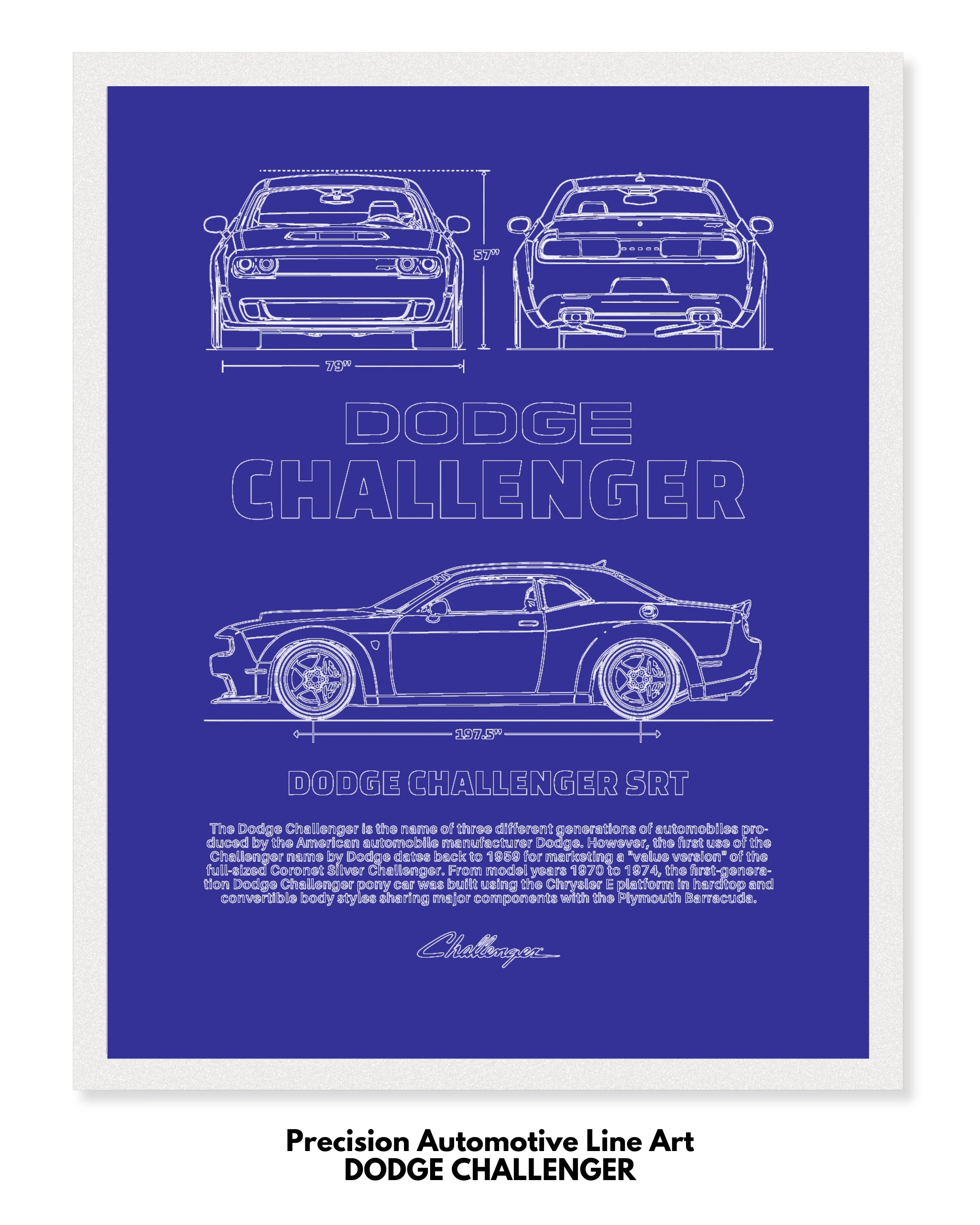 Dodge Challenger Blueprint Line Art Poster