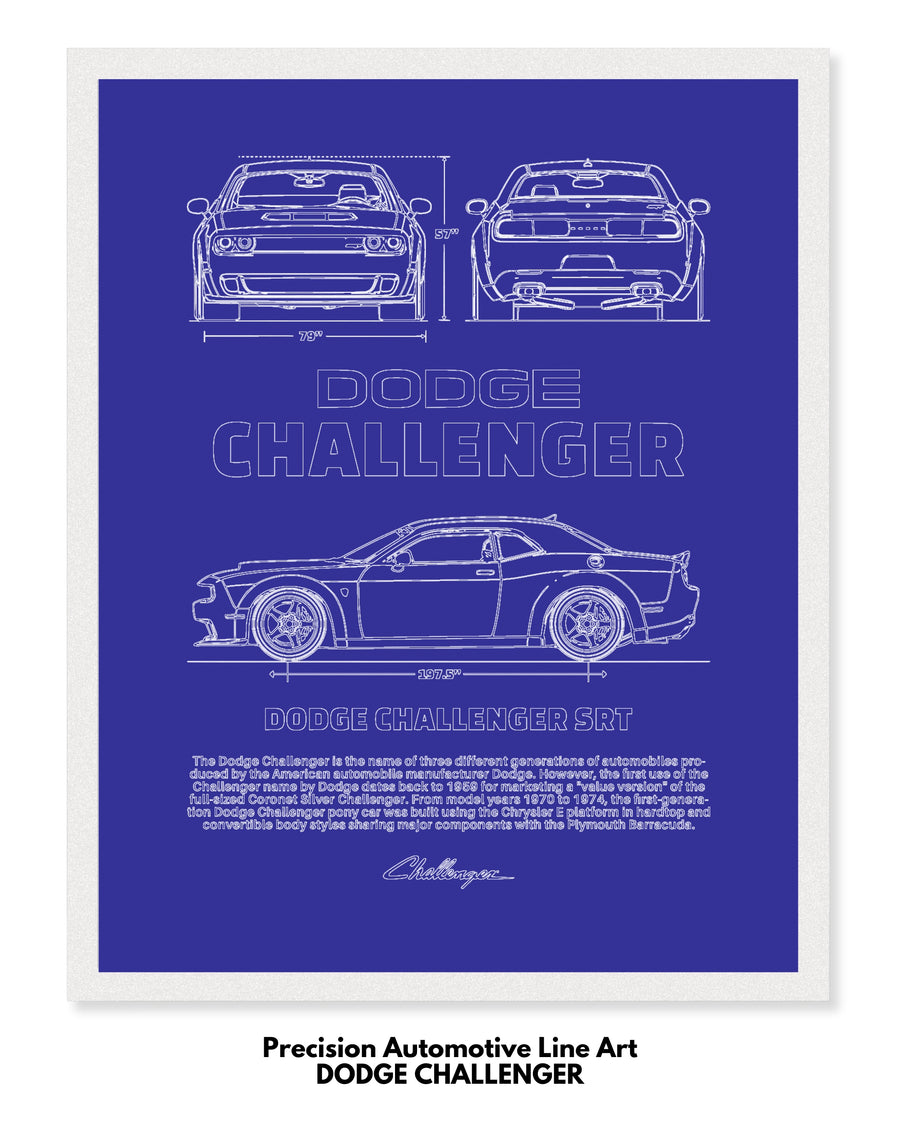 Dodge Challenger Blueprint Line Art Poster