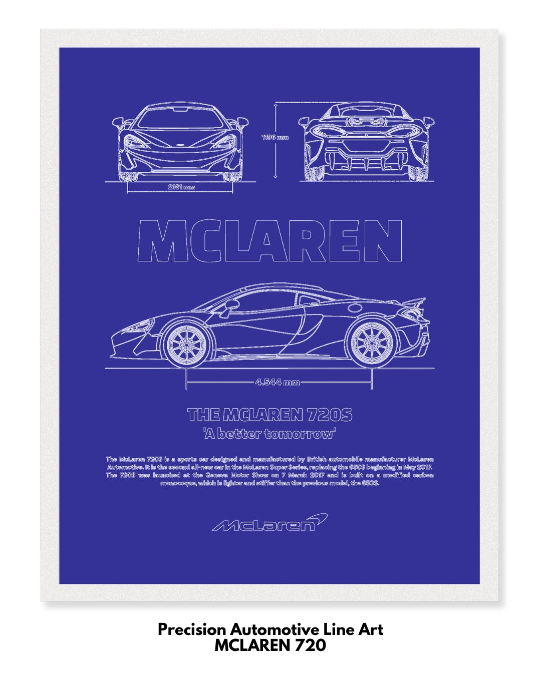 Mclaren 720 Blueprint Line Art Poster