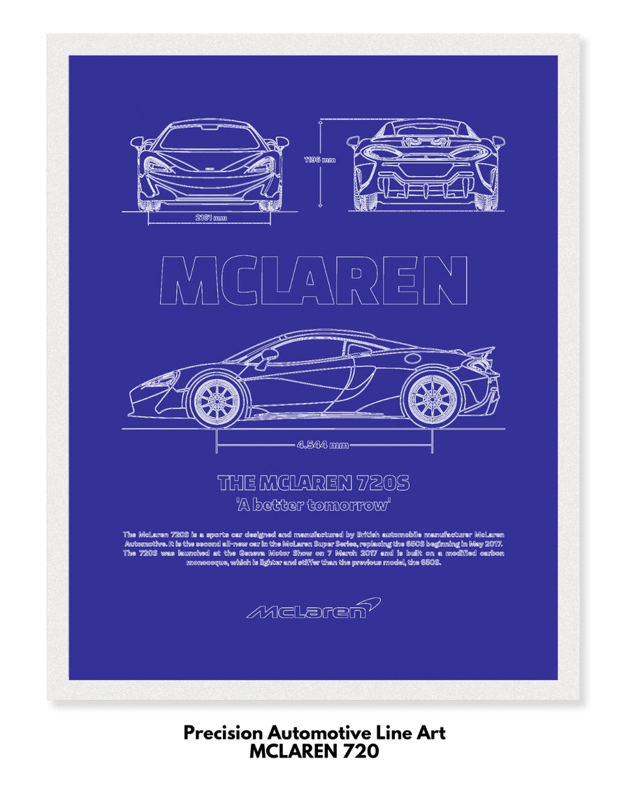 Mclaren 720 Blueprint Line Art Poster