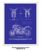 Yamaha MT-10 Blueprint Line Art Poster - Bike Poster