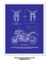 Yamaha MT-10 Blueprint Line Art Poster - Bike Poster