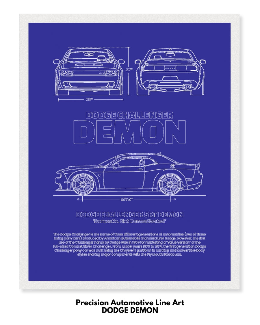 Dodge Demon Blueprint Line Art Poster