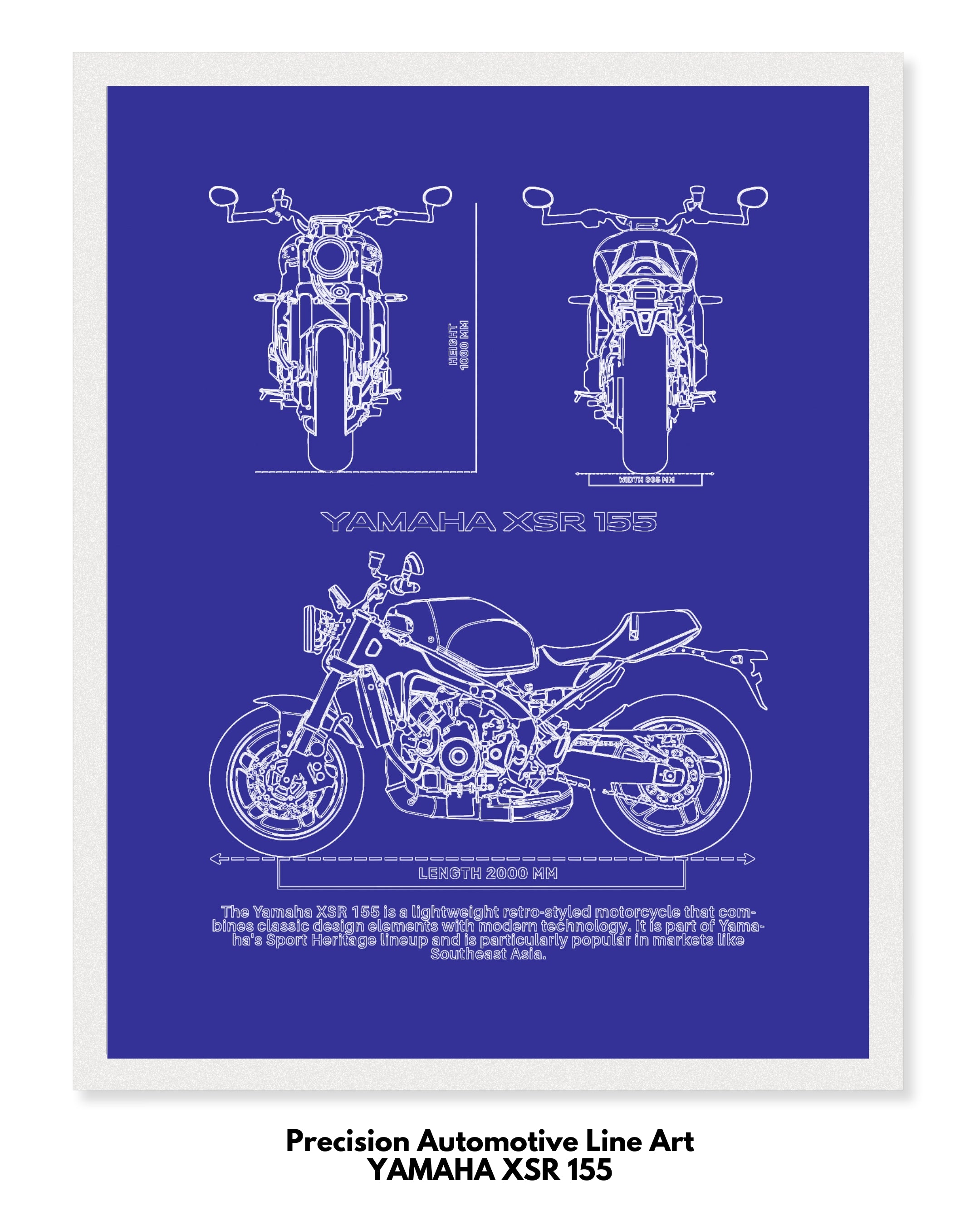 Yamaha XSR 155 Blueprint Line Art Poster - Bike Poster