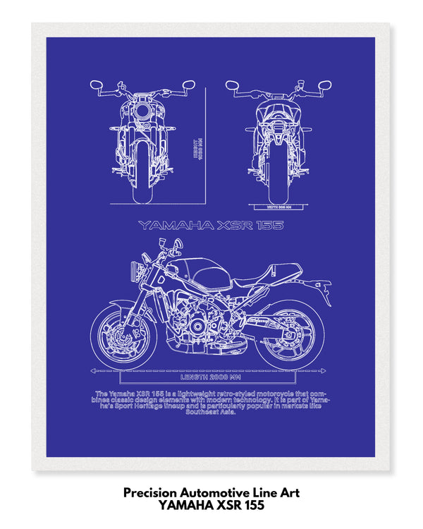 Yamaha XSR 155 Blueprint Line Art Poster - Bike Poster
