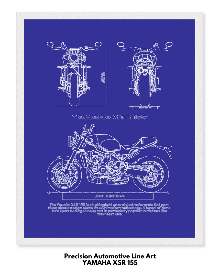 Yamaha XSR 155 Blueprint Line Art Poster - Bike Poster