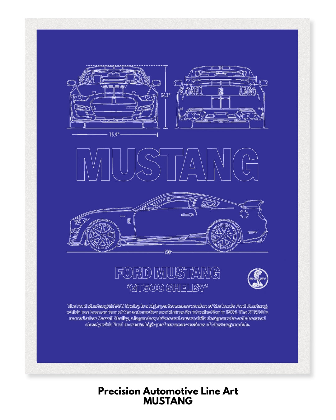 Ford Mustang Blueprint Line Art Poster