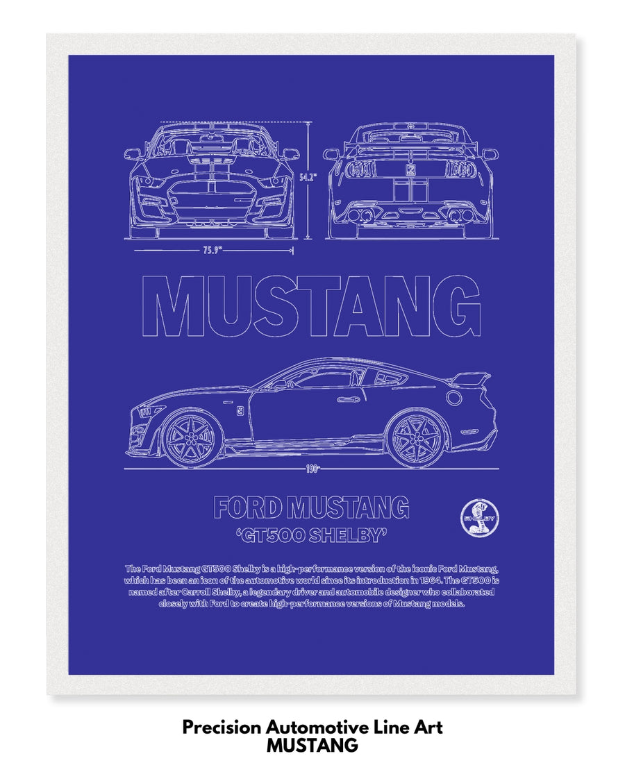 Ford Mustang Blueprint Line Art Poster