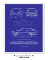 Corolla AE86 Blueprint Line Art Poster