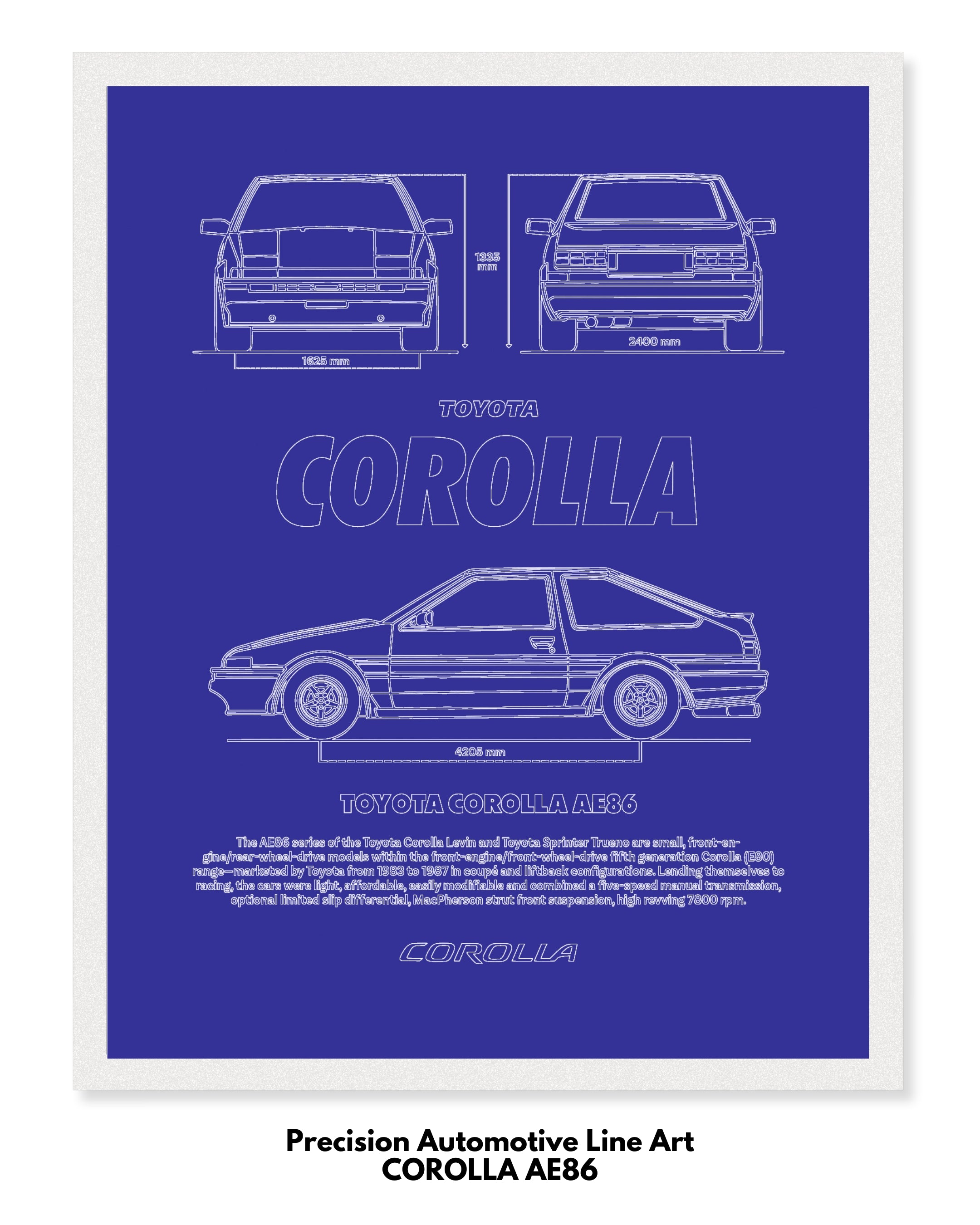 Corolla AE86 Blueprint Line Art Poster