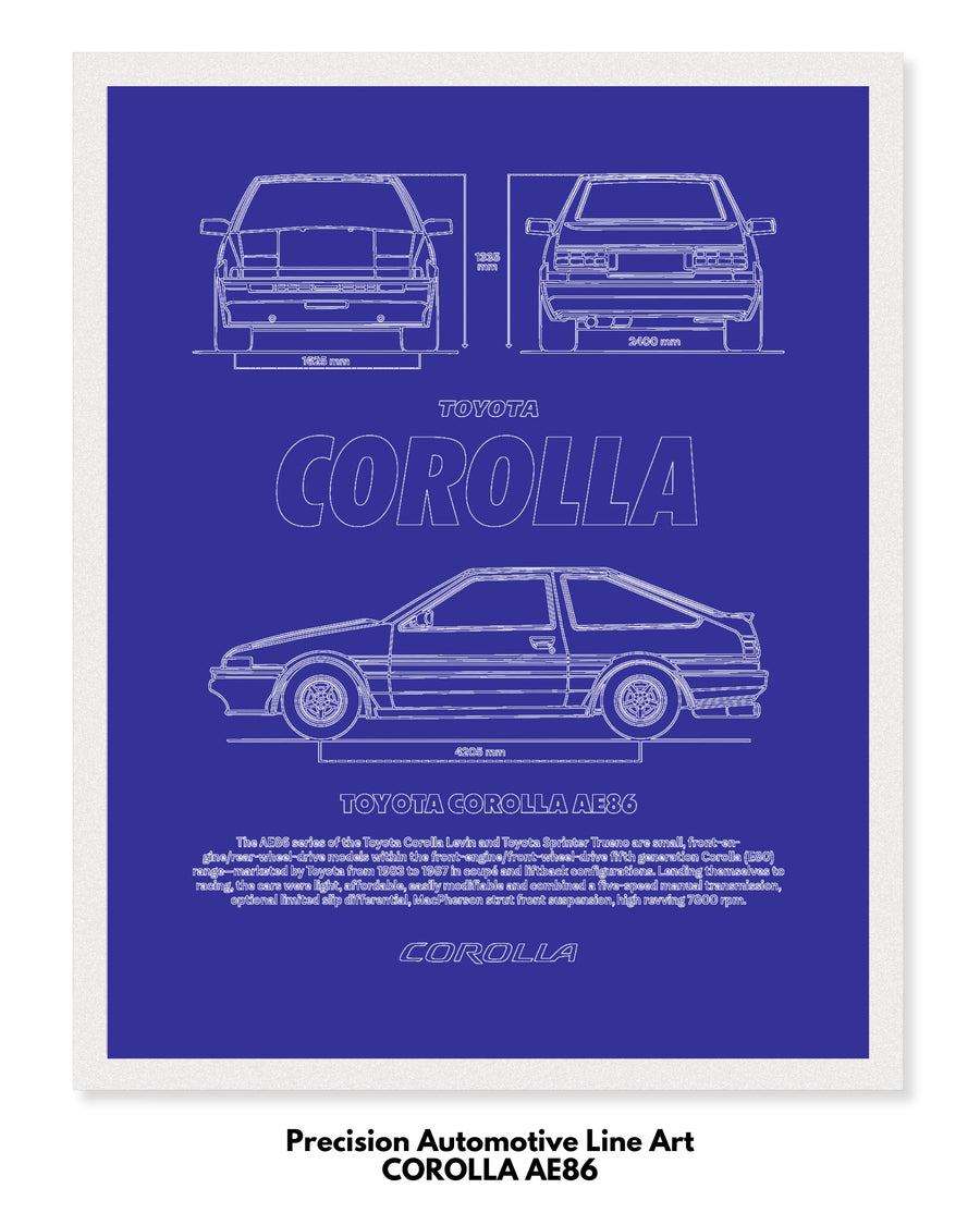 Corolla AE86 Blueprint Line Art Poster