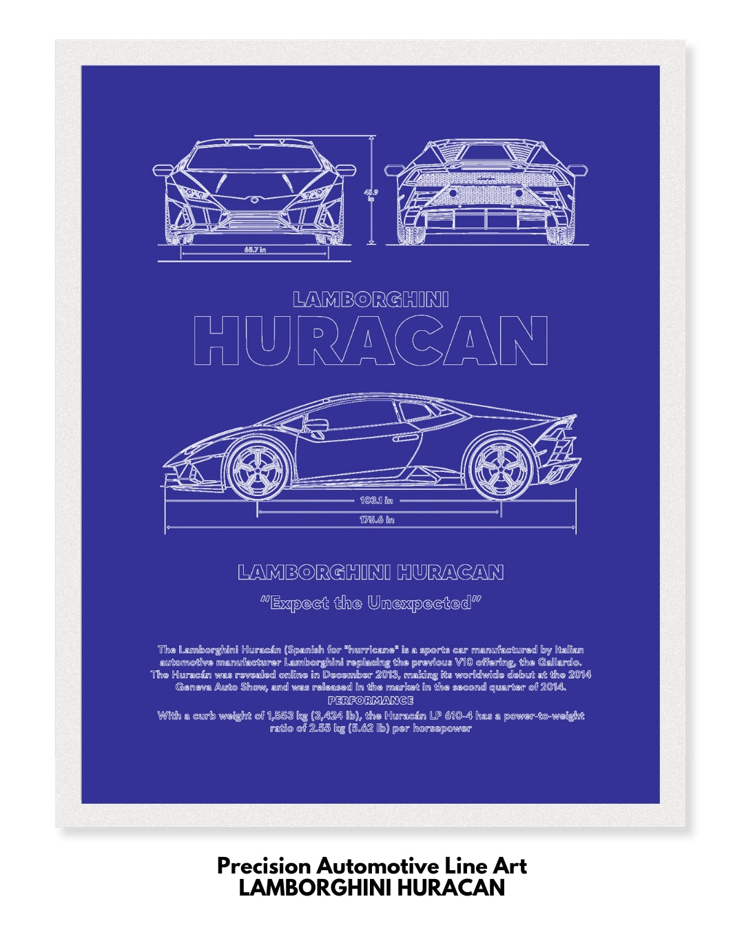 Lamborghini Huracan Blueprint Line Art Poster