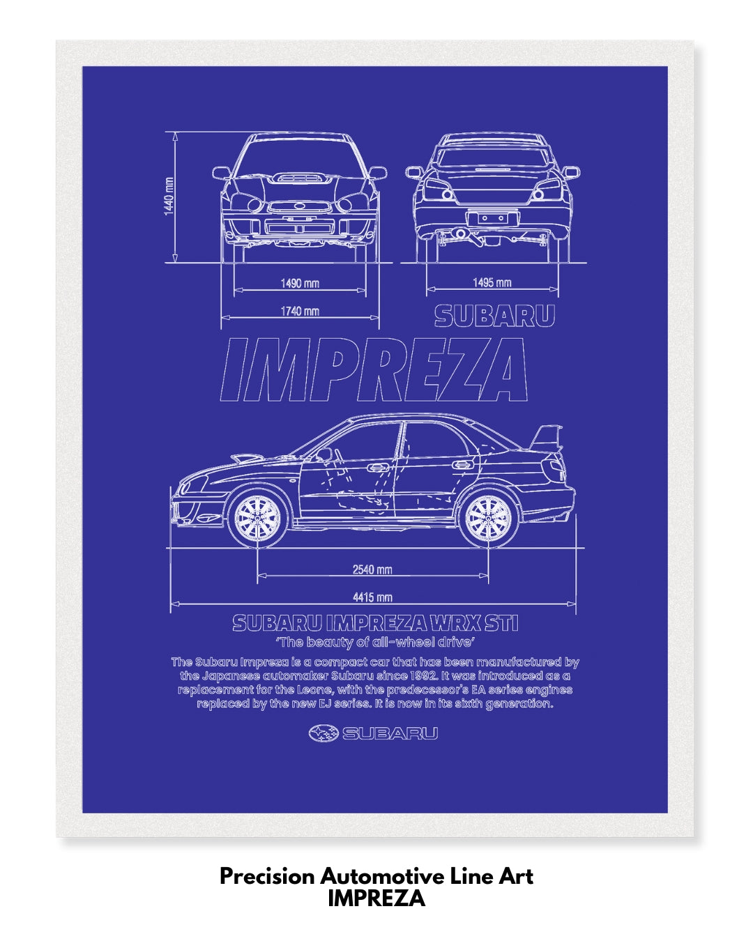 Impreza Blueprint Line Art Poster